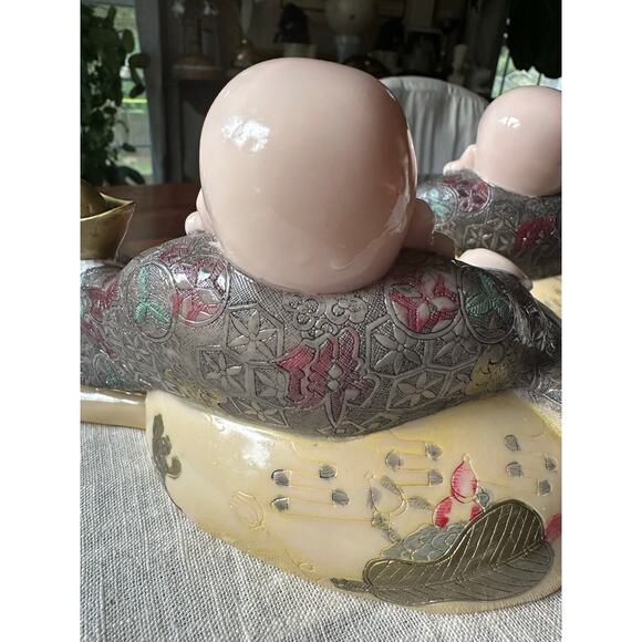 2 Laughing Buddha statues set of two resin hand painted pair decor figurines - Picture 12 of 16